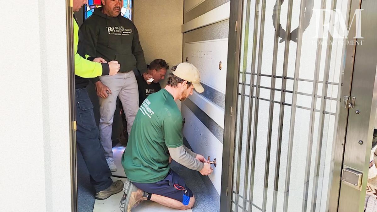 Attaching Bronze Handles to Mausoleum Crypt Doors