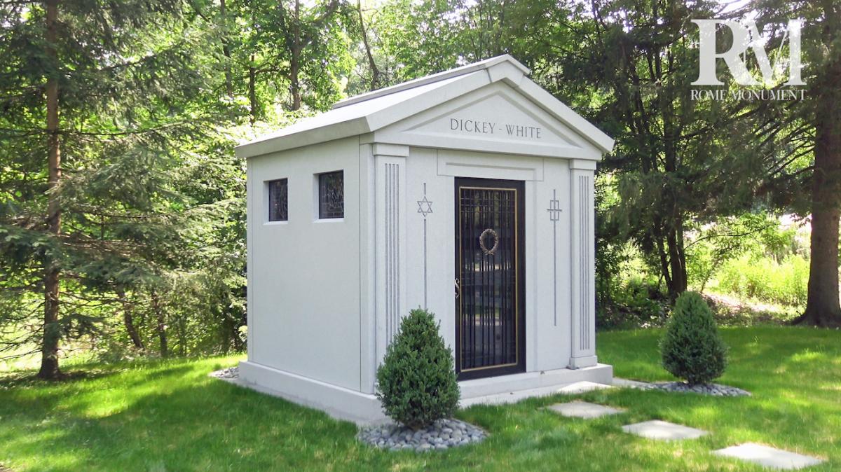 View the Finished 3-Crypt Mausoleum In the Cemetery